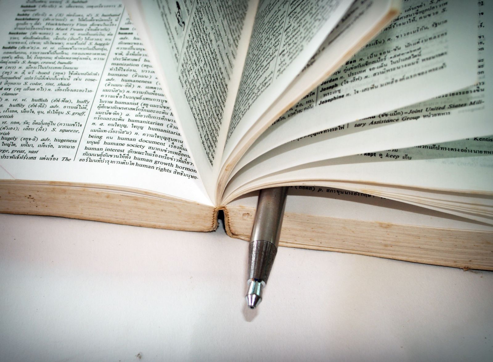 Open dictionary with a pen, representing a glossary of Ayurvedic terms
